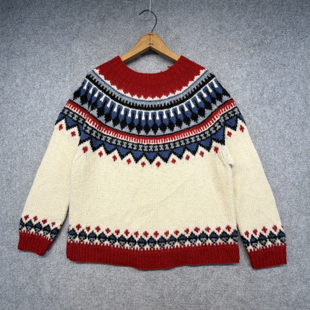 Eddie Bauer Norwegian Jumper Womens Medium Petite Fair Isle Chunky Knit Jumper
